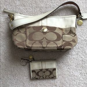 Coach Khaki Signature Fabric Baguette